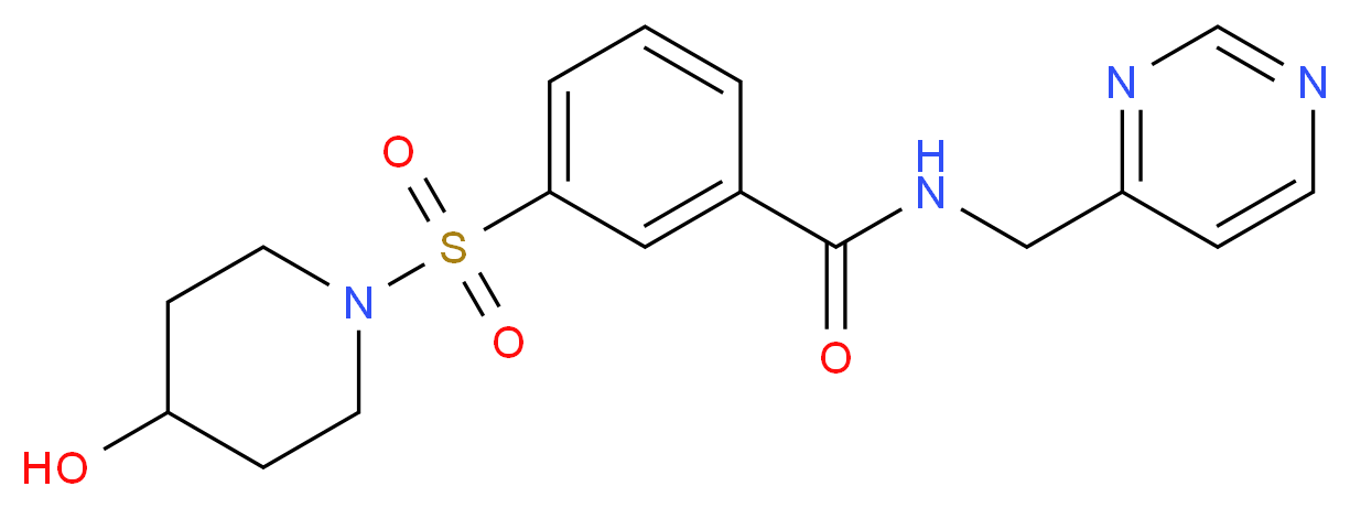 3-[(4-hydroxypiperidin-1-yl)sulfonyl]-N-(pyrimidin-4-ylmethyl)benzamide_Molecular_structure_CAS_)