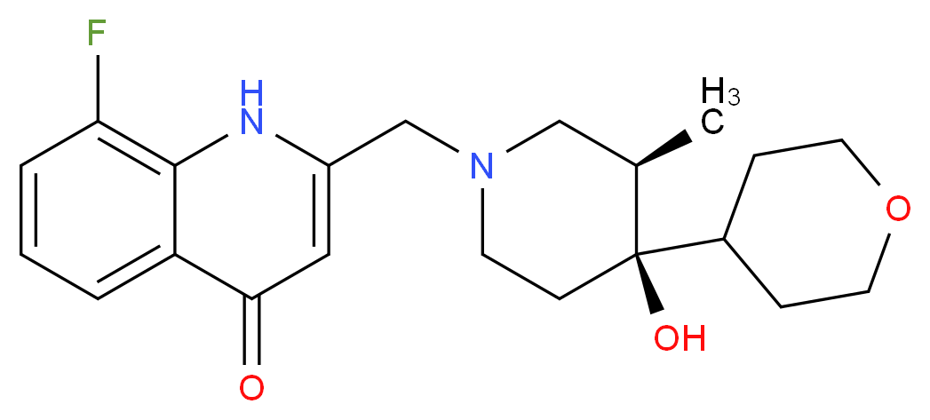8-fluoro-2-{[(3R*,4R*)-4-hydroxy-3-methyl-4-(tetrahydro-2H-pyran-4-yl)piperidin-1-yl]methyl}quinolin-4(1H)-one_Molecular_structure_CAS_)
