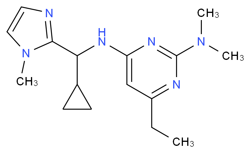 N~4~-[cyclopropyl(1-methyl-1H-imidazol-2-yl)methyl]-6-ethyl-N~2~,N~2~-dimethylpyrimidine-2,4-diamine_Molecular_structure_CAS_)