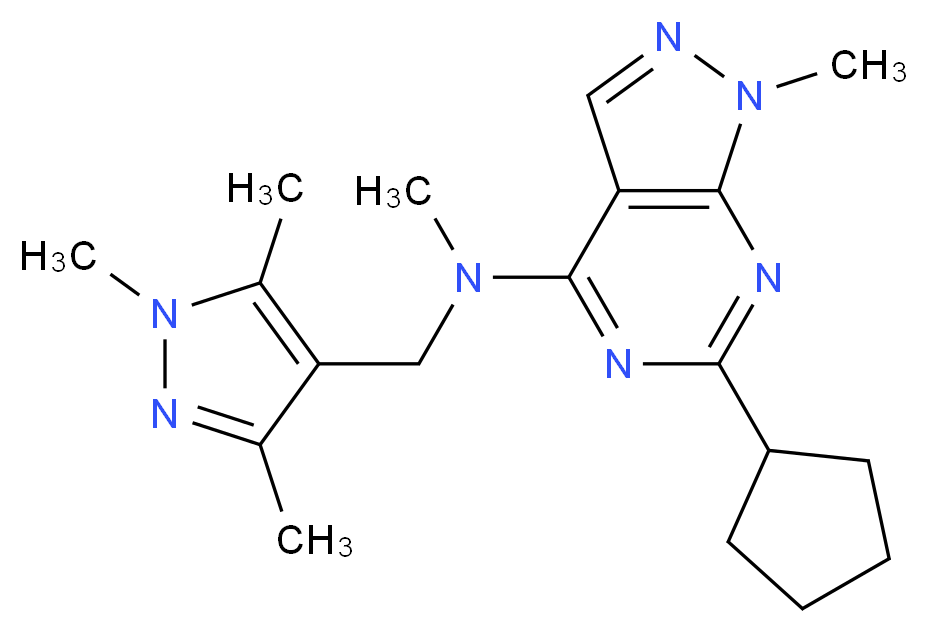 6-cyclopentyl-N,1-dimethyl-N-[(1,3,5-trimethyl-1H-pyrazol-4-yl)methyl]-1H-pyrazolo[3,4-d]pyrimidin-4-amine_Molecular_structure_CAS_)