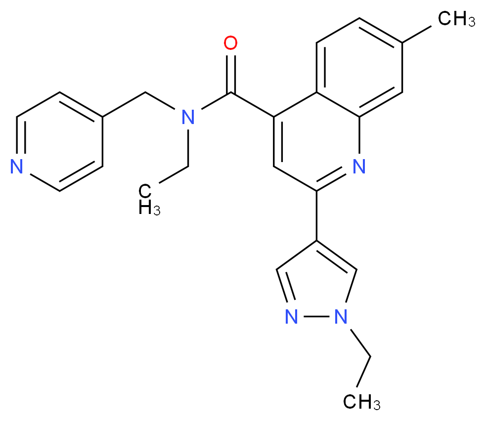 N-ethyl-2-(1-ethyl-1H-pyrazol-4-yl)-7-methyl-N-(pyridin-4-ylmethyl)quinoline-4-carboxamide_Molecular_structure_CAS_)