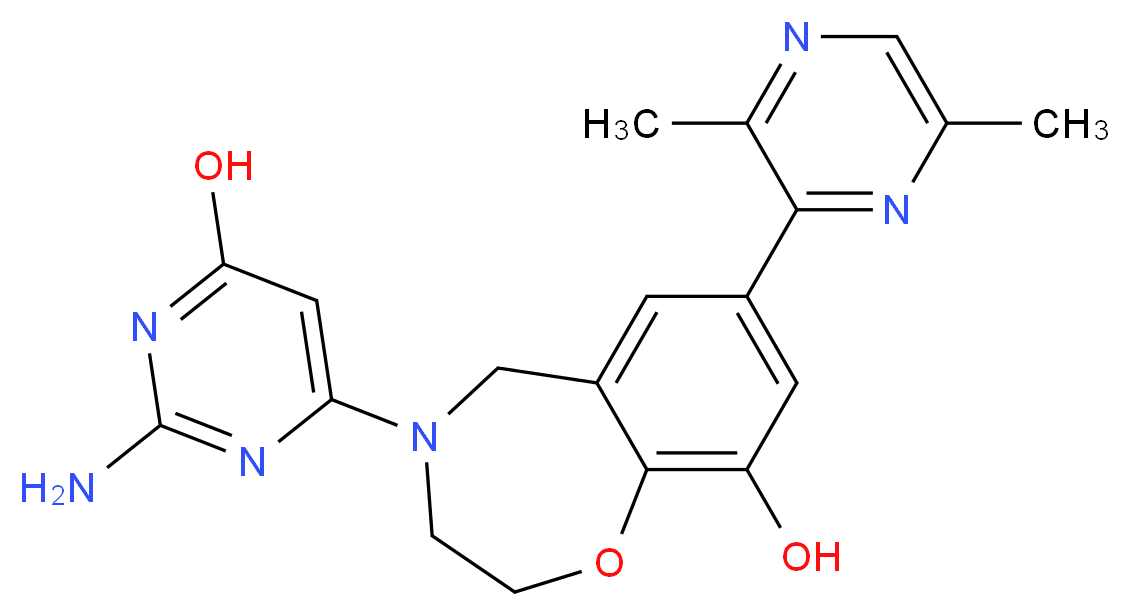 4-(2-amino-6-hydroxypyrimidin-4-yl)-7-(3,6-dimethylpyrazin-2-yl)-2,3,4,5-tetrahydro-1,4-benzoxazepin-9-ol_Molecular_structure_CAS_)
