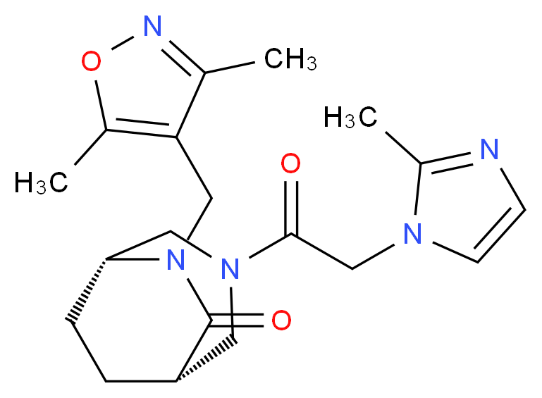 (1S*,5R*)-6-[(3,5-dimethylisoxazol-4-yl)methyl]-3-[(2-methyl-1H-imidazol-1-yl)acetyl]-3,6-diazabicyclo[3.2.2]nonan-7-one_Molecular_structure_CAS_)