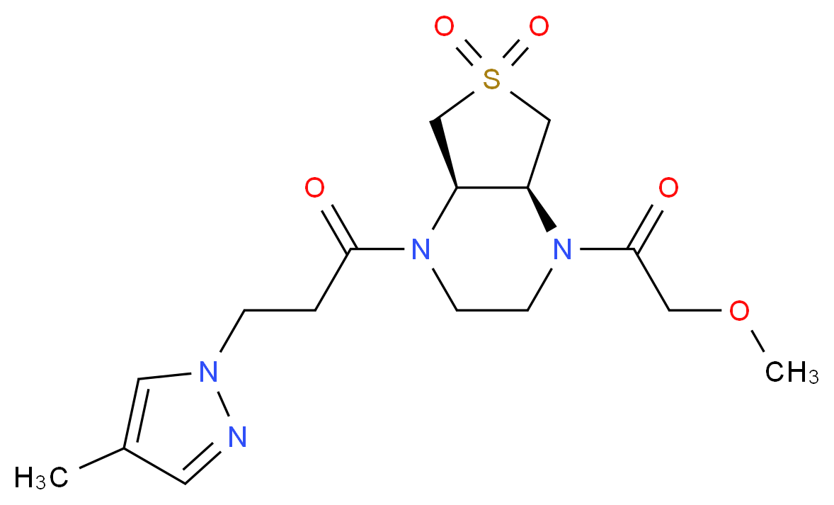 (4aR*,7aS*)-1-(methoxyacetyl)-4-[3-(4-methyl-1H-pyrazol-1-yl)propanoyl]octahydrothieno[3,4-b]pyrazine 6,6-dioxide_Molecular_structure_CAS_)