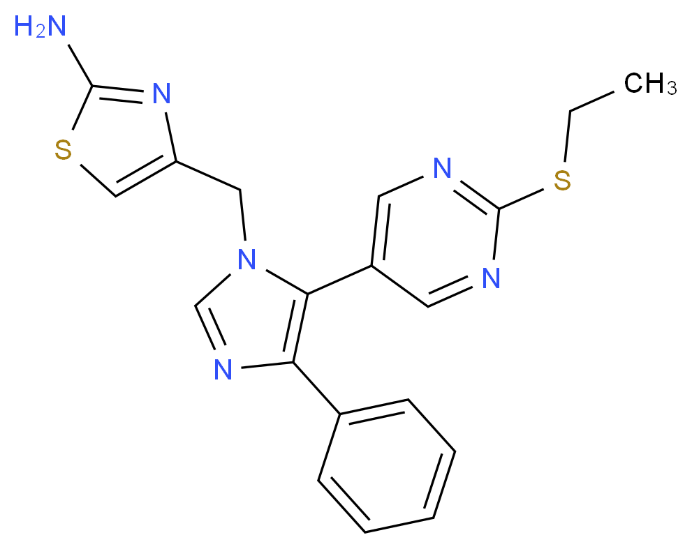 4-({5-[2-(ethylthio)pyrimidin-5-yl]-4-phenyl-1H-imidazol-1-yl}methyl)-1,3-thiazol-2-amine_Molecular_structure_CAS_)