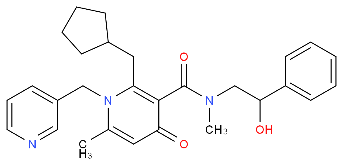 2-(cyclopentylmethyl)-N-(2-hydroxy-2-phenylethyl)-N,6-dimethyl-4-oxo-1-(3-pyridinylmethyl)-1,4-dihydro-3-pyridinecarboxamide_Molecular_structure_CAS_)