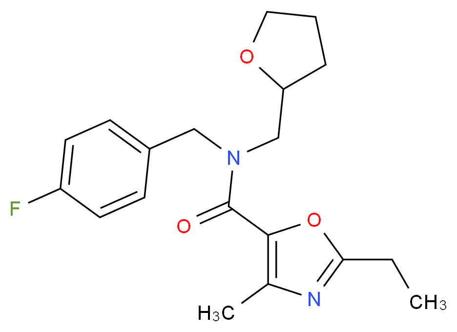 2-ethyl-N-(4-fluorobenzyl)-4-methyl-N-(tetrahydrofuran-2-ylmethyl)-1,3-oxazole-5-carboxamide_Molecular_structure_CAS_)