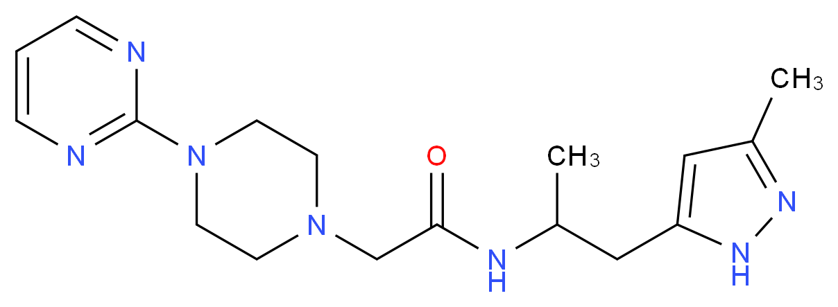 N-[1-methyl-2-(3-methyl-1H-pyrazol-5-yl)ethyl]-2-[4-(2-pyrimidinyl)-1-piperazinyl]acetamide_Molecular_structure_CAS_)