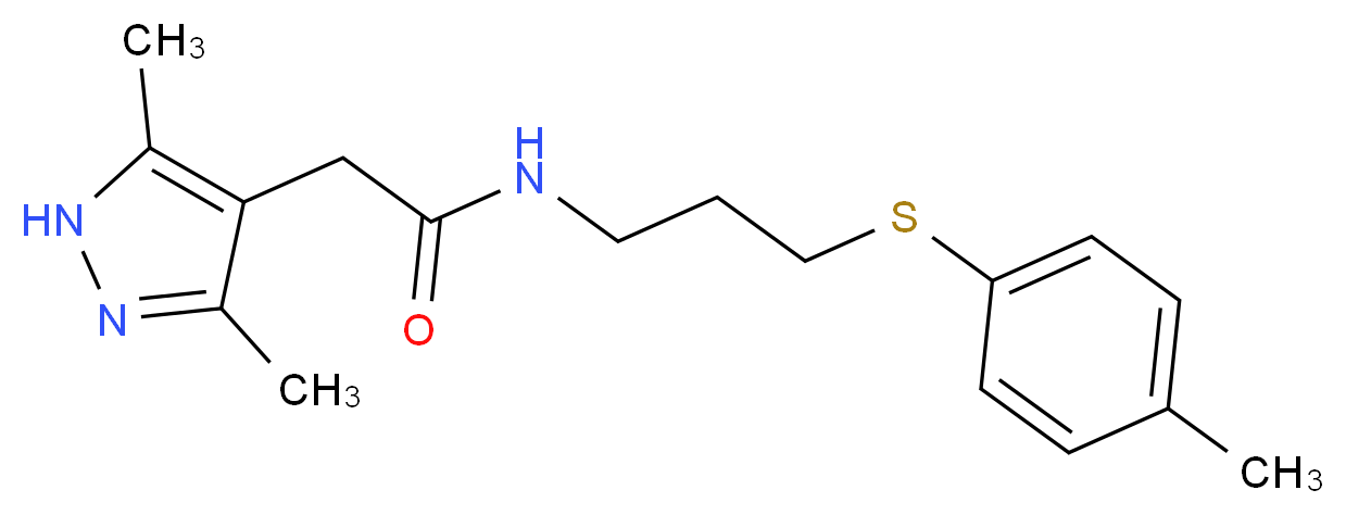 2-(3,5-dimethyl-1H-pyrazol-4-yl)-N-{3-[(4-methylphenyl)thio]propyl}acetamide_Molecular_structure_CAS_)