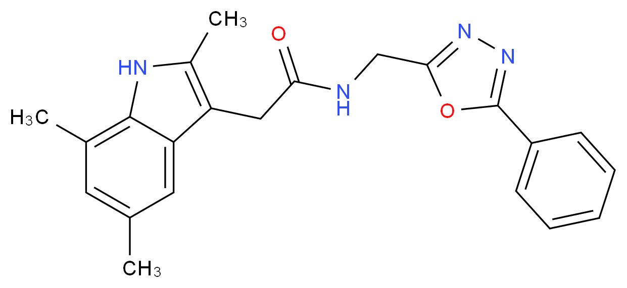 N-[(5-phenyl-1,3,4-oxadiazol-2-yl)methyl]-2-(2,5,7-trimethyl-1H-indol-3-yl)acetamide_Molecular_structure_CAS_)