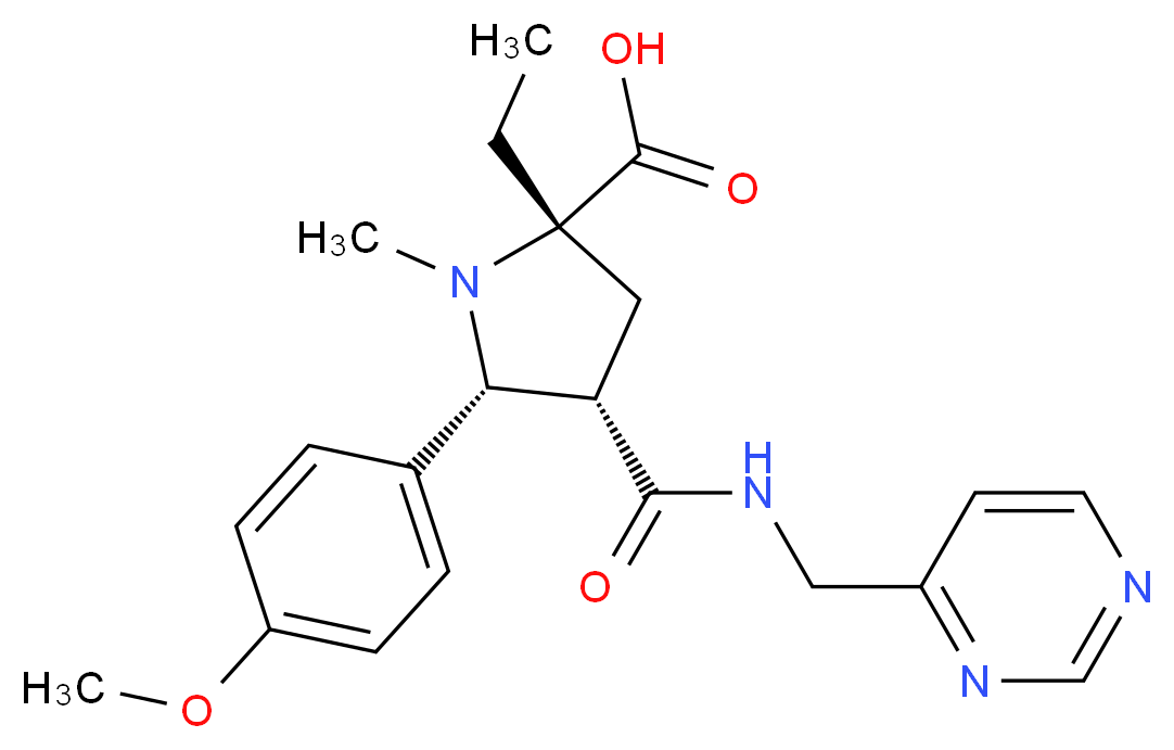 (2S*,4S*,5R*)-2-ethyl-5-(4-methoxyphenyl)-1-methyl-4-{[(pyrimidin-4-ylmethyl)amino]carbonyl}pyrrolidine-2-carboxylic acid_Molecular_structure_CAS_)