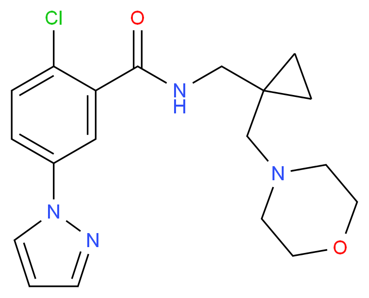 2-chloro-N-{[1-(morpholin-4-ylmethyl)cyclopropyl]methyl}-5-(1H-pyrazol-1-yl)benzamide_Molecular_structure_CAS_)