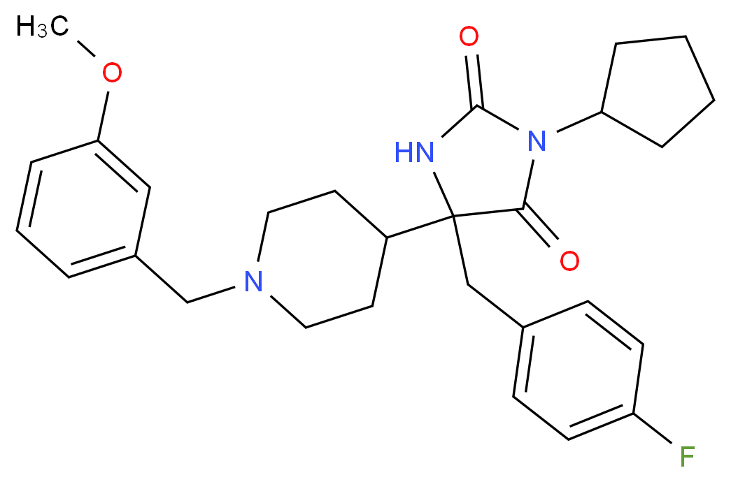 3-cyclopentyl-5-(4-fluorobenzyl)-5-[1-(3-methoxybenzyl)-4-piperidinyl]-2,4-imidazolidinedione_Molecular_structure_CAS_)