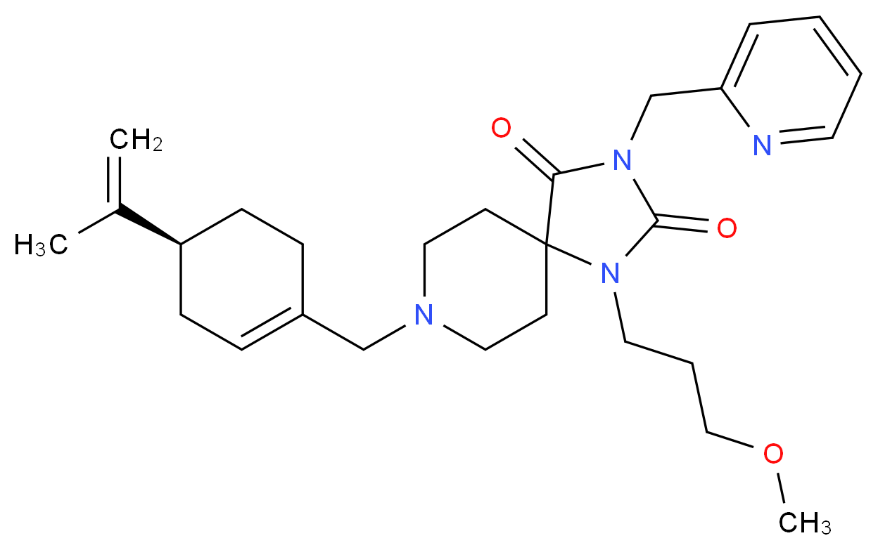8-{[(4S)-4-isopropenyl-1-cyclohexen-1-yl]methyl}-1-(3-methoxypropyl)-3-(2-pyridinylmethyl)-1,3,8-triazaspiro[4.5]decane-2,4-dione_Molecular_structure_CAS_)
