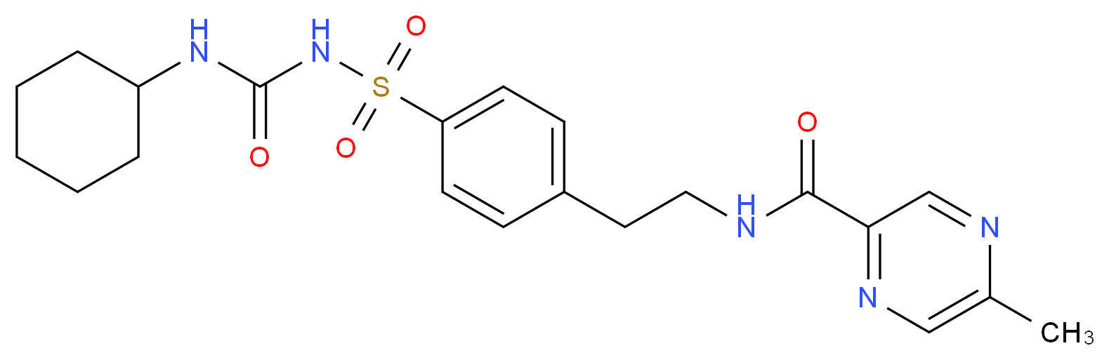 N-(4-(N-(cyclohexylcarbamoyl)sulfamoyl)phenethyl)-5-methylpyrazine-2-carboxamide_Molecular_structure_CAS_)