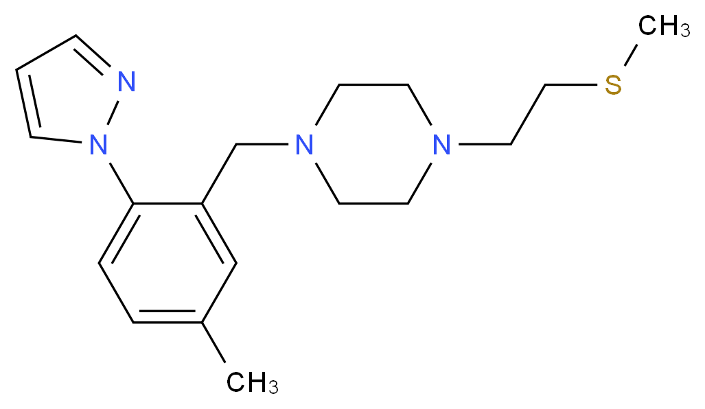 1-[5-methyl-2-(1H-pyrazol-1-yl)benzyl]-4-[2-(methylthio)ethyl]piperazine_Molecular_structure_CAS_)