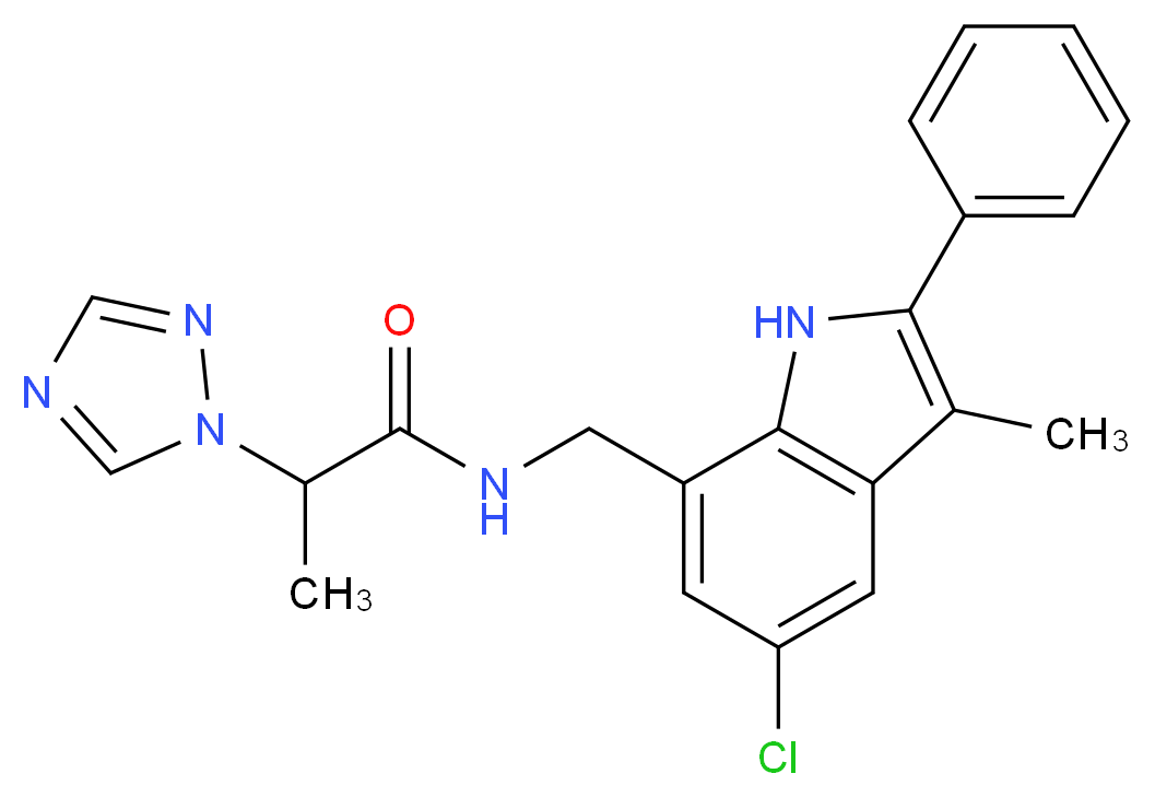 N-[(5-chloro-3-methyl-2-phenyl-1H-indol-7-yl)methyl]-2-(1H-1,2,4-triazol-1-yl)propanamide_Molecular_structure_CAS_)