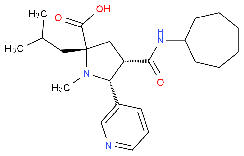 (2S*,4S*,5R*)-4-[(cycloheptylamino)carbonyl]-2-isobutyl-1-methyl-5-pyridin-3-ylpyrrolidine-2-carboxylic acid_Molecular_structure_CAS_)