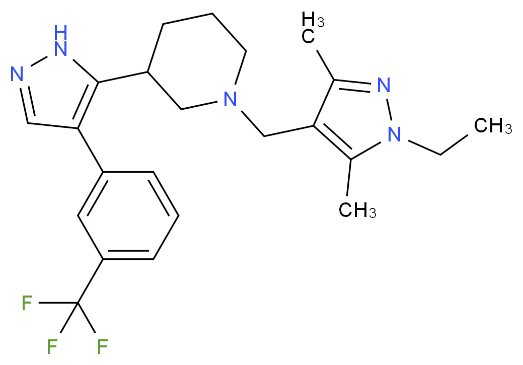 1-[(1-ethyl-3,5-dimethyl-1H-pyrazol-4-yl)methyl]-3-{4-[3-(trifluoromethyl)phenyl]-1H-pyrazol-5-yl}piperidine_Molecular_structure_CAS_)