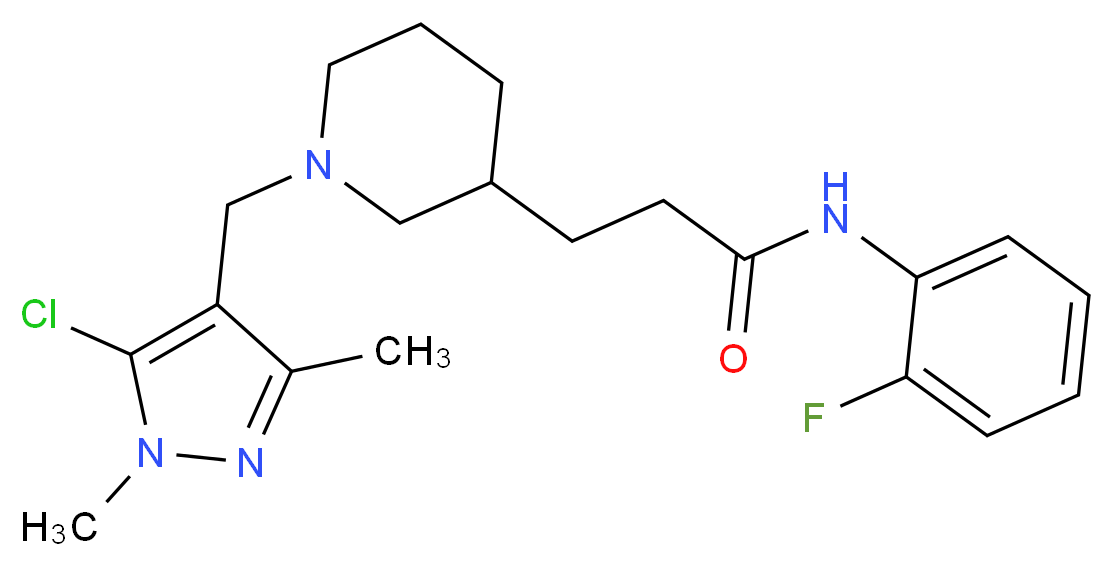 3-{1-[(5-chloro-1,3-dimethyl-1H-pyrazol-4-yl)methyl]-3-piperidinyl}-N-(2-fluorophenyl)propanamide_Molecular_structure_CAS_)