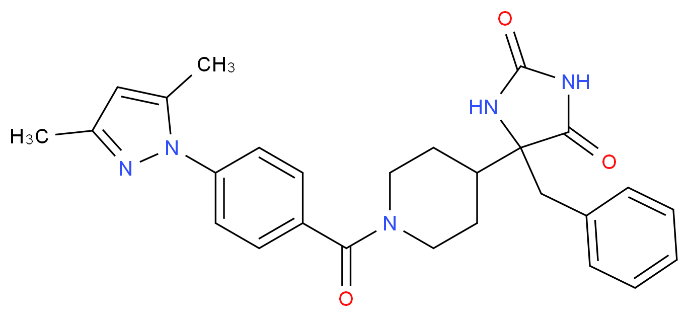 5-benzyl-5-{1-[4-(3,5-dimethyl-1H-pyrazol-1-yl)benzoyl]-4-piperidinyl}-2,4-imidazolidinedione_Molecular_structure_CAS_)