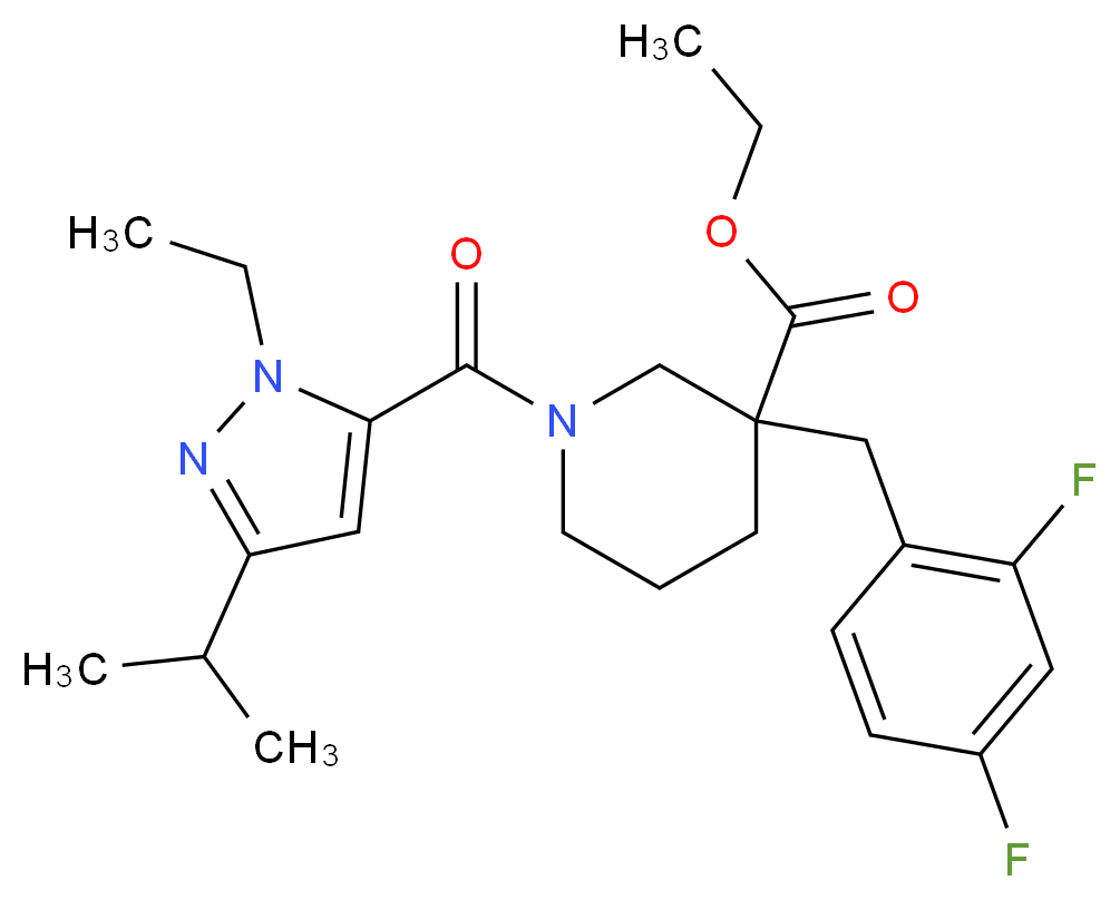 ethyl 3-(2,4-difluorobenzyl)-1-[(1-ethyl-3-isopropyl-1H-pyrazol-5-yl)carbonyl]-3-piperidinecarboxylate_Molecular_structure_CAS_)