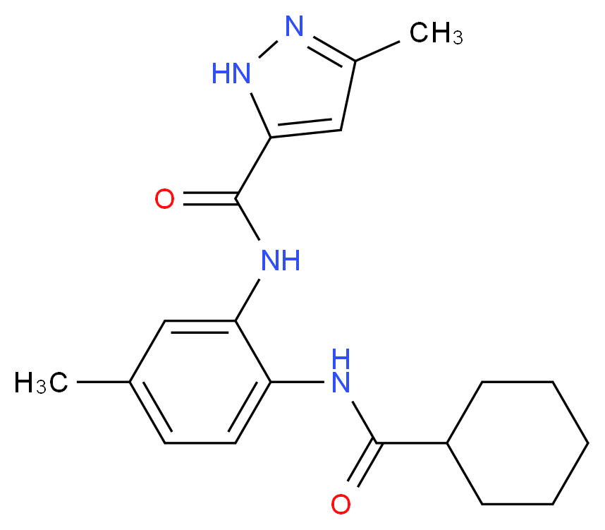 N-{2-[(cyclohexylcarbonyl)amino]-5-methylphenyl}-3-methyl-1H-pyrazole-5-carboxamide_Molecular_structure_CAS_)