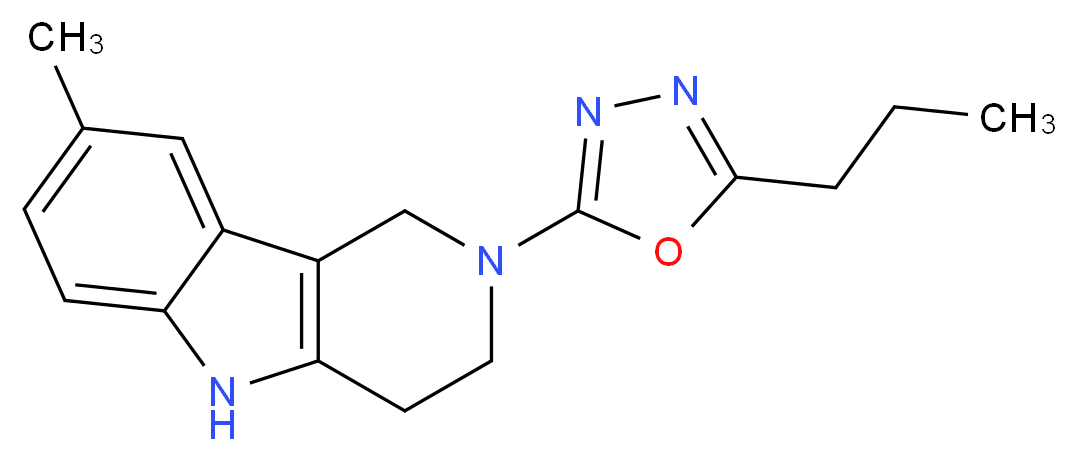 8-methyl-2-(5-propyl-1,3,4-oxadiazol-2-yl)-2,3,4,5-tetrahydro-1H-pyrido[4,3-b]indole_Molecular_structure_CAS_)