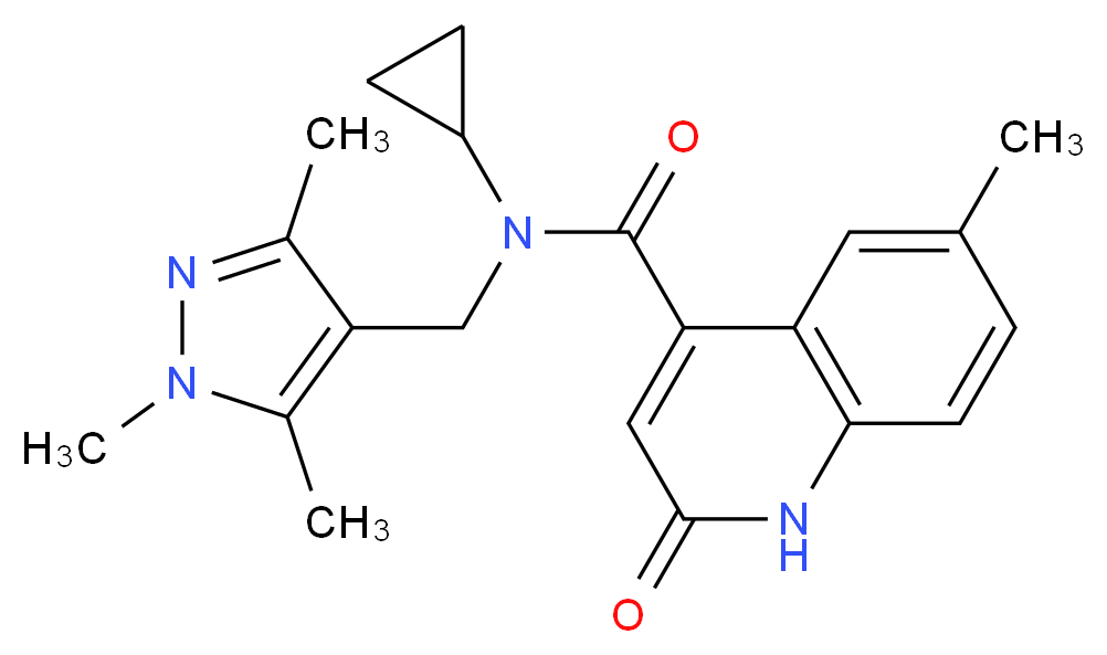 N-cyclopropyl-6-methyl-2-oxo-N-[(1,3,5-trimethyl-1H-pyrazol-4-yl)methyl]-1,2-dihydroquinoline-4-carboxamide_Molecular_structure_CAS_)