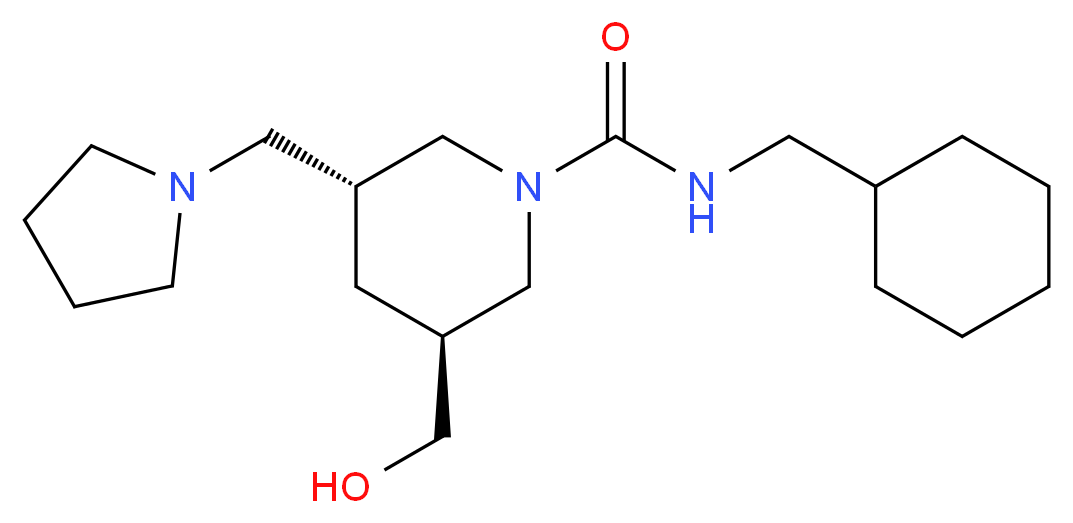 (3S*,5R*)-N-(cyclohexylmethyl)-3-(hydroxymethyl)-5-(1-pyrrolidinylmethyl)-1-piperidinecarboxamide_Molecular_structure_CAS_)