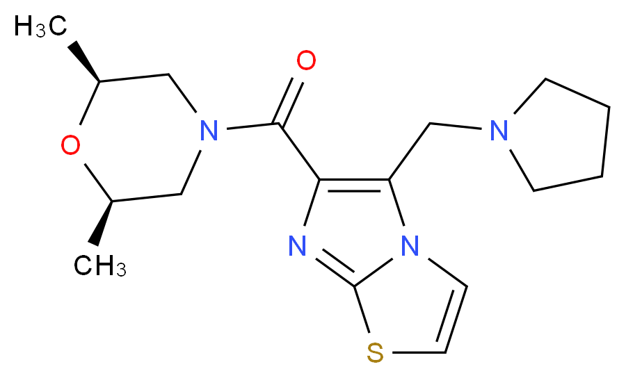 6-{[(2R*,6S*)-2,6-dimethylmorpholin-4-yl]carbonyl}-5-(pyrrolidin-1-ylmethyl)imidazo[2,1-b][1,3]thiazole_Molecular_structure_CAS_)