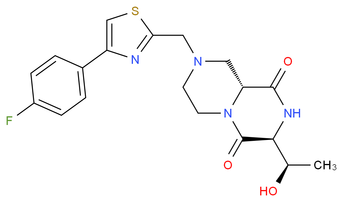 (3S,9aR)-8-{[4-(4-fluorophenyl)-1,3-thiazol-2-yl]methyl}-3-[(1R)-1-hydroxyethyl]tetrahydro-2H-pyrazino[1,2-a]pyrazine-1,4(3H,6H)-dione_Molecular_structure_CAS_)
