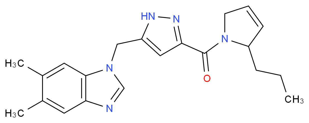 5,6-dimethyl-1-({3-[(2-propyl-2,5-dihydro-1H-pyrrol-1-yl)carbonyl]-1H-pyrazol-5-yl}methyl)-1H-benzimidazole_Molecular_structure_CAS_)