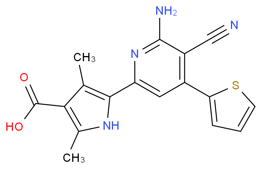 5-[6-amino-5-cyano-4-(2-thienyl)pyridin-2-yl]-2,4-dimethyl-1H-pyrrole-3-carboxylic acid_Molecular_structure_CAS_)