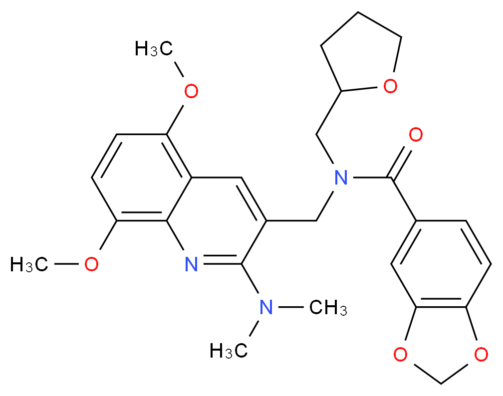 N-{[2-(dimethylamino)-5,8-dimethoxy-3-quinolinyl]methyl}-N-(tetrahydro-2-furanylmethyl)-1,3-benzodioxole-5-carboxamide_Molecular_structure_CAS_)