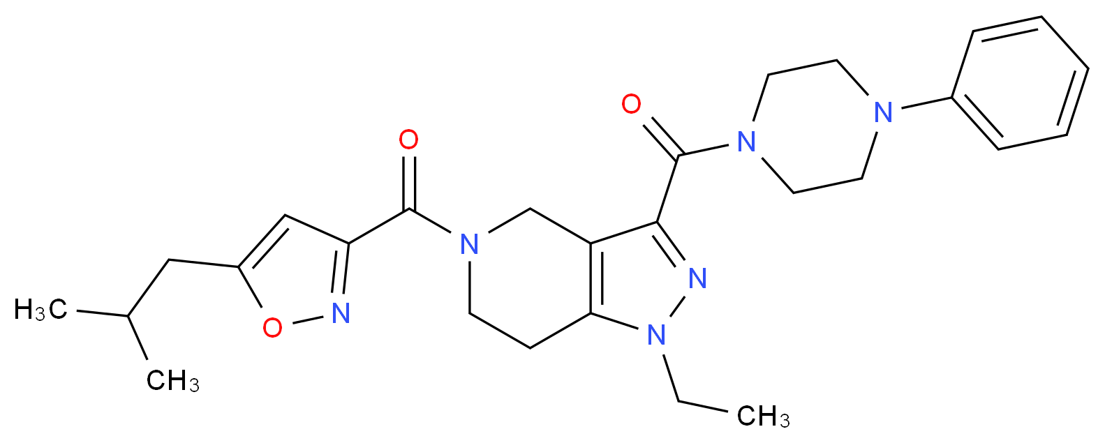 1-ethyl-5-[(5-isobutyl-3-isoxazolyl)carbonyl]-3-[(4-phenyl-1-piperazinyl)carbonyl]-4,5,6,7-tetrahydro-1H-pyrazolo[4,3-c]pyridine_Molecular_structure_CAS_)