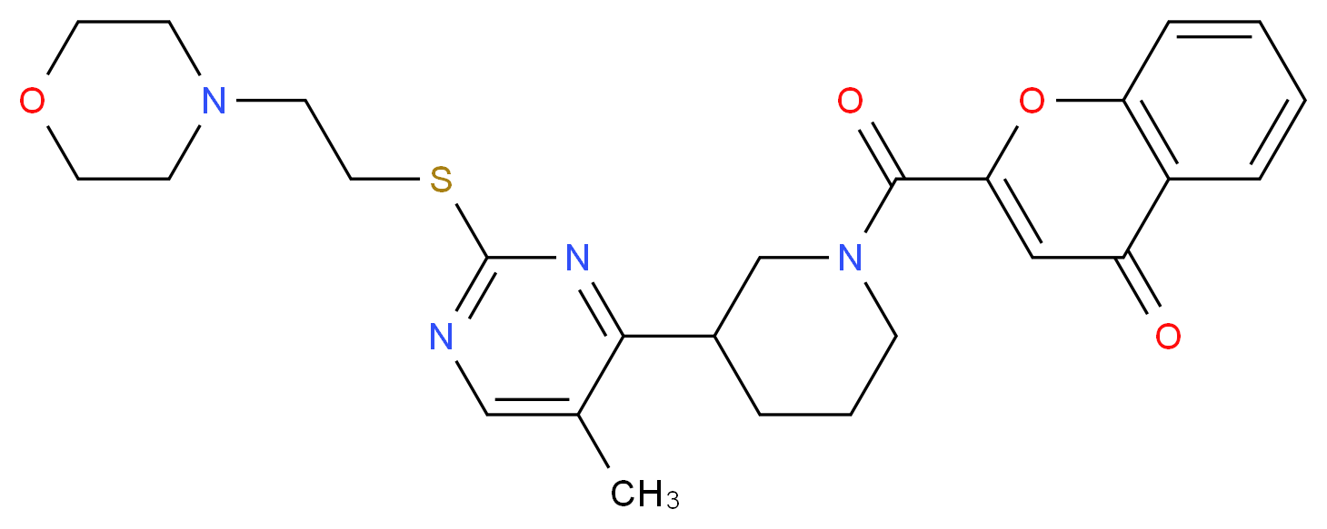 2-{[3-(5-methyl-2-{[2-(4-morpholinyl)ethyl]thio}-4-pyrimidinyl)-1-piperidinyl]carbonyl}-4H-chromen-4-one_Molecular_structure_CAS_)