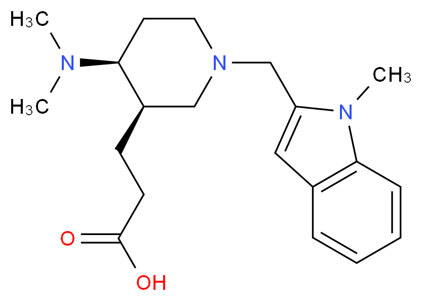 3-{(3R*,4S*)-4-(dimethylamino)-1-[(1-methyl-1H-indol-2-yl)methyl]piperidin-3-yl}propanoic acid_Molecular_structure_CAS_)