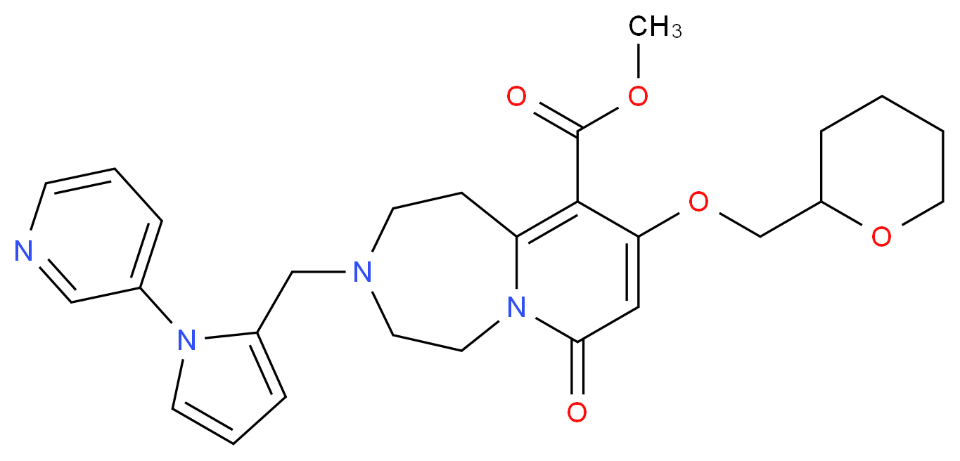 methyl 7-oxo-3-{[1-(3-pyridinyl)-1H-pyrrol-2-yl]methyl}-9-(tetrahydro-2H-pyran-2-ylmethoxy)-1,2,3,4,5,7-hexahydropyrido[1,2-d][1,4]diazepine-10-carboxylate_Molecular_structure_CAS_)