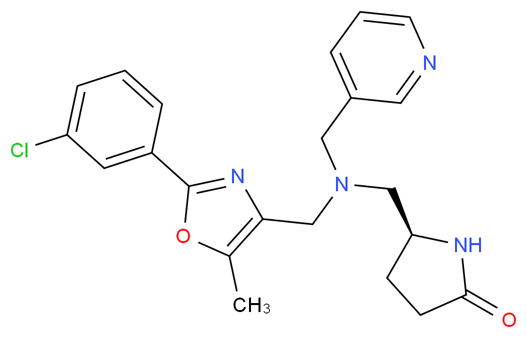 (5S)-5-{[{[2-(3-chlorophenyl)-5-methyl-1,3-oxazol-4-yl]methyl}(3-pyridinylmethyl)amino]methyl}-2-pyrrolidinone_Molecular_structure_CAS_)
