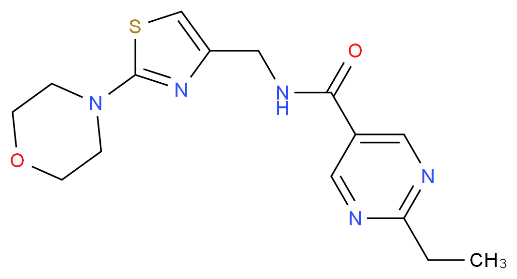 2-ethyl-N-{[2-(4-morpholinyl)-1,3-thiazol-4-yl]methyl}-5-pyrimidinecarboxamide_Molecular_structure_CAS_)