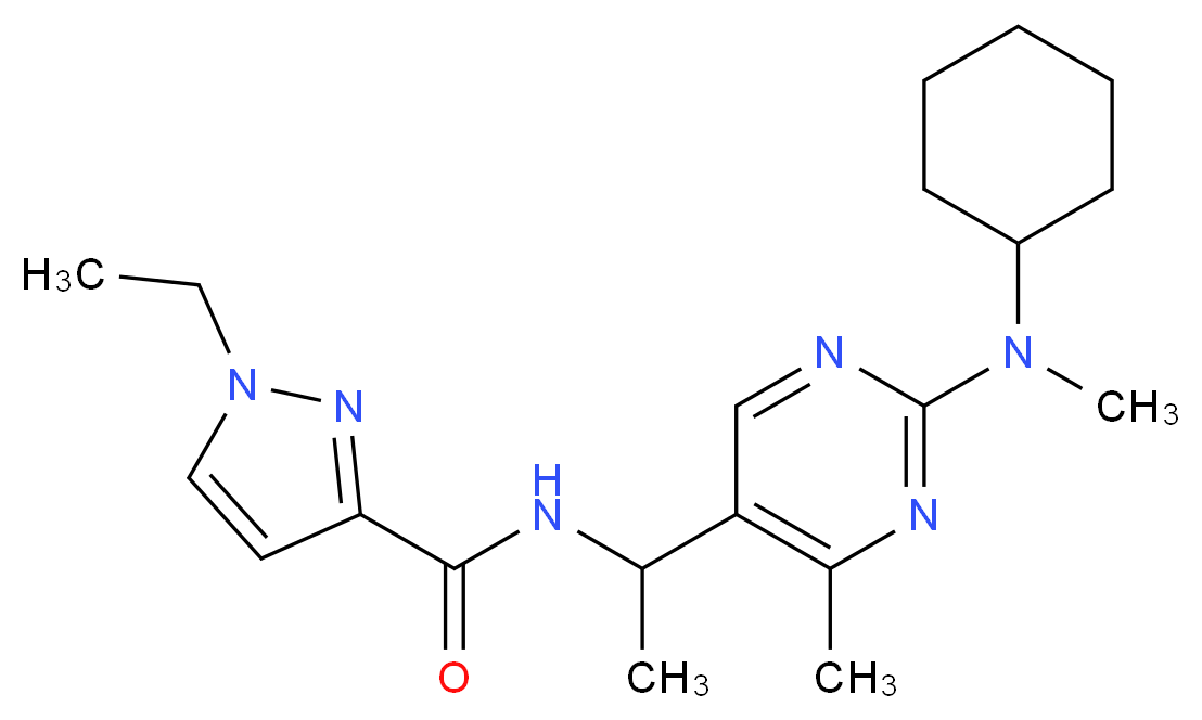 N-(1-{2-[cyclohexyl(methyl)amino]-4-methylpyrimidin-5-yl}ethyl)-1-ethyl-1H-pyrazole-3-carboxamide_Molecular_structure_CAS_)