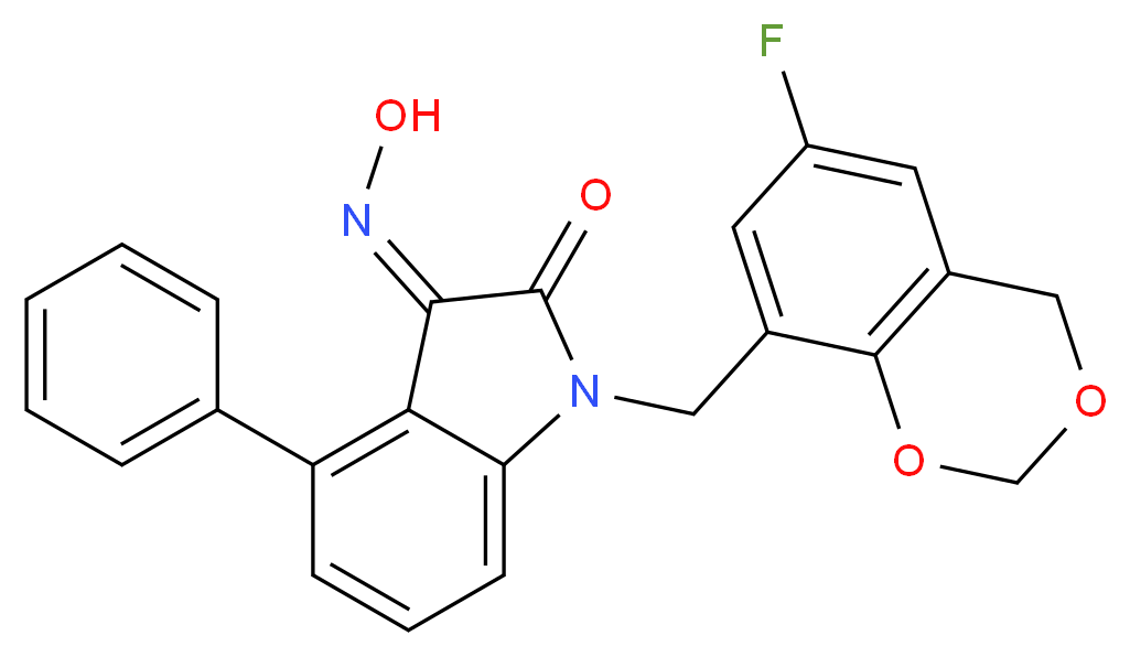 (3Z)-1-[(6-fluoro-4H-1,3-benzodioxin-8-yl)methyl]-4-phenyl-1H-indole-2,3-dione 3-oxime_Molecular_structure_CAS_)
