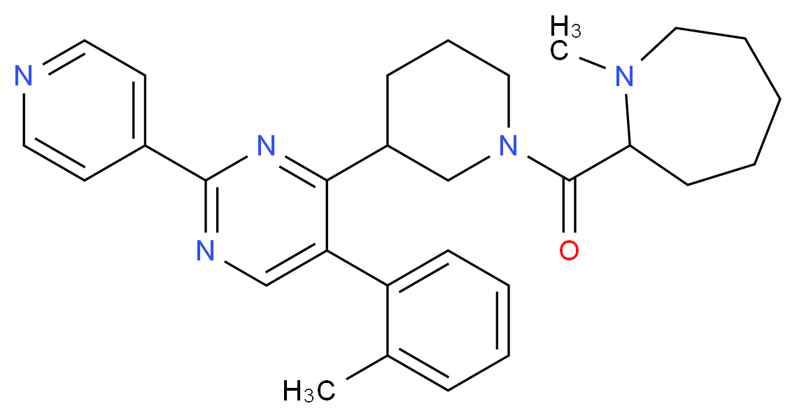 1-methyl-2-({3-[5-(2-methylphenyl)-2-(4-pyridinyl)-4-pyrimidinyl]-1-piperidinyl}carbonyl)azepane_Molecular_structure_CAS_)