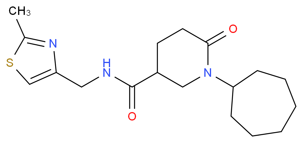 1-cycloheptyl-N-[(2-methyl-1,3-thiazol-4-yl)methyl]-6-oxo-3-piperidinecarboxamide_Molecular_structure_CAS_)