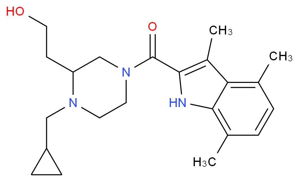 2-{1-(cyclopropylmethyl)-4-[(3,4,7-trimethyl-1H-indol-2-yl)carbonyl]-2-piperazinyl}ethanol_Molecular_structure_CAS_)