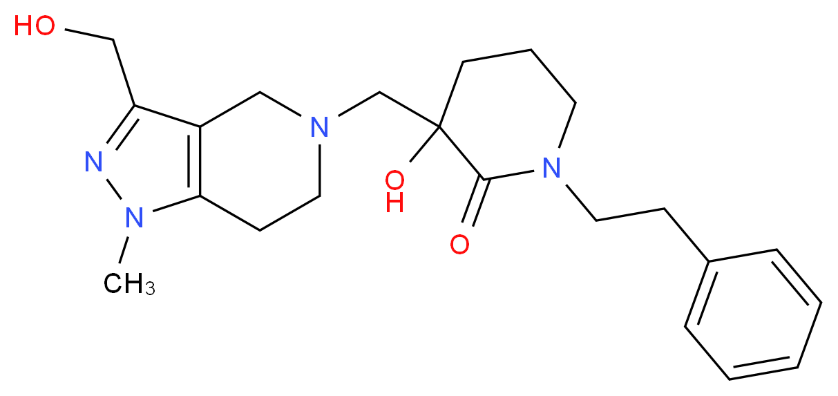3-hydroxy-3-{[3-(hydroxymethyl)-1-methyl-1,4,6,7-tetrahydro-5H-pyrazolo[4,3-c]pyridin-5-yl]methyl}-1-(2-phenylethyl)piperidin-2-one_Molecular_structure_CAS_)