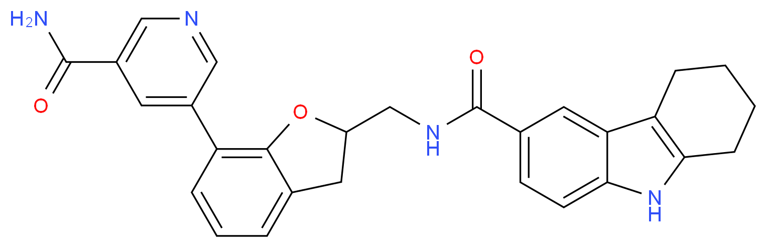 N-({7-[5-(aminocarbonyl)-3-pyridinyl]-2,3-dihydro-1-benzofuran-2-yl}methyl)-2,3,4,9-tetrahydro-1H-carbazole-6-carboxamide_Molecular_structure_CAS_)