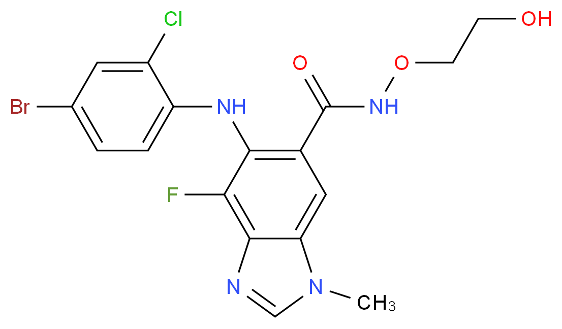 5-((4-bromo-2-chlorophenyl)amino)-4-fluoro-n-(2-hydroxyethoxy)-1-methyl-1h-benzimidazole-6-carboxamide_Molecular_structure_CAS_606143-52-6)
