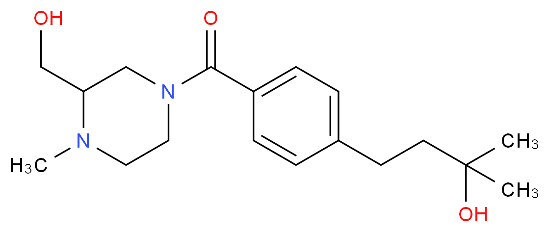 4-(4-{[3-(hydroxymethyl)-4-methyl-1-piperazinyl]carbonyl}phenyl)-2-methyl-2-butanol_Molecular_structure_CAS_)